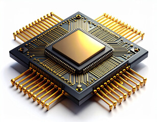Gold cpu processor isolated on transparent background isolated on transparent background