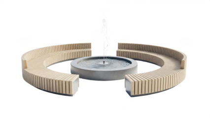 Fountain is surrounded by benches in a circle. isolated illustration on transparent background