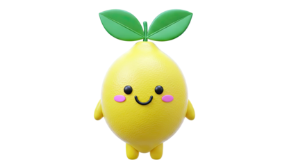Cute 3D Kawaii Lemon Character with Green Leaves