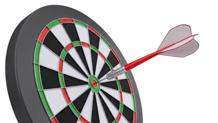 Dart hitting bullseye on dartboard