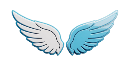 3D Rendering of White and Blue Angel Wings on White Background