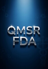 Silver lettering displaying acronyms related to medical device reporting floats against a deep blue background with subtle scientific motifs.