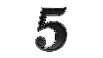 Glossy Black Number 5 with White Outline