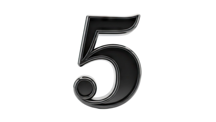 Glossy Black Number 5 with White Outline