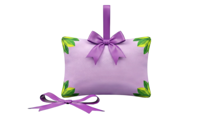Purple Pillow with Bow and Leaf Accents