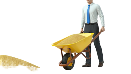 Man Pushing Wheelbarrow Full of Grains