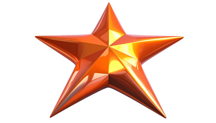 Obraz premium Glossy, metallic orange star, five points, isolated on a black background
