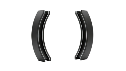 Two black curved metal brackets against a white background