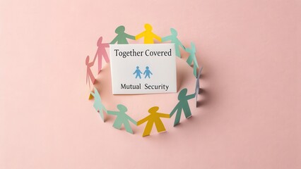 Symbolic Representation of Mutual Support and Security with Paper Cutout Figures on a Soft Pink Background