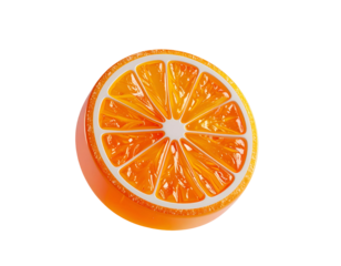 Juicy orange slice with white rind against a stark black backdrop