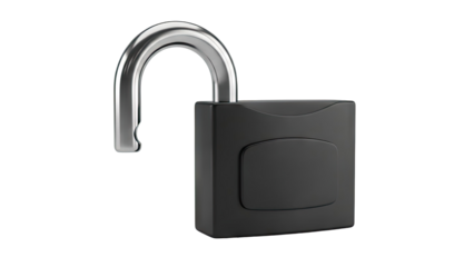 Black Padlock with Open Shackle on White Background