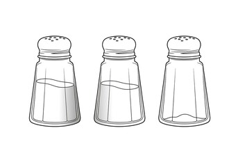 Three glass condiment dispensers illustrate varying levels of granular content