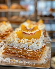 Peach Tart with White Chocolate Whipped Cream French Patisserie Natural Light