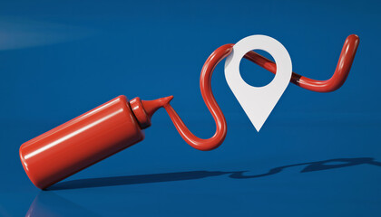 Red sauce bottle forming path to location pin