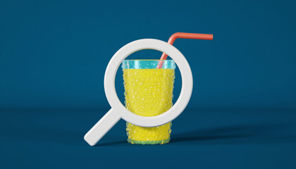 Bubbly drink glass with magnifying glass