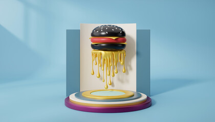 Abstract Black Gold Burger on Display Stage