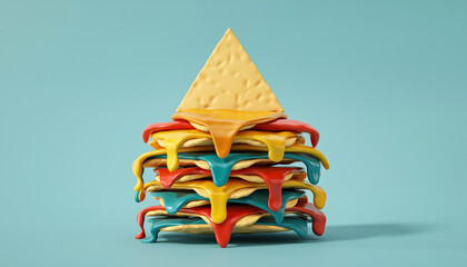 Stack of chips with colorful dripping sauce