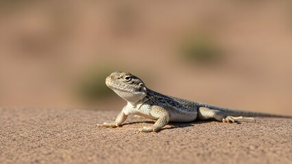 Desert Lizard Standing on Sand in Warm Natural Sunlight