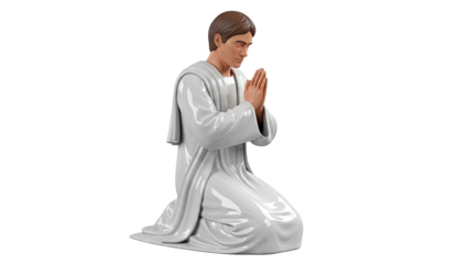 Figure of a man in white robes praying on knees