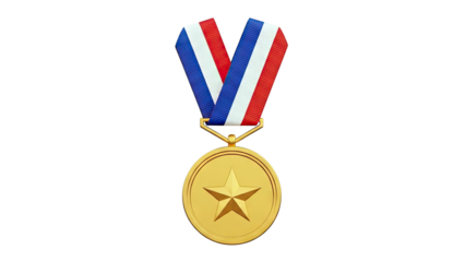 Gold Medal with Star and Red, White, and Blue Ribbon