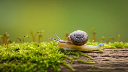 Garden Snail Crawling on Mossy Forest Floor in Soft Natural Light