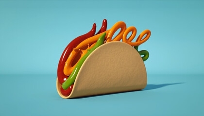 Colorful Abstract Taco with Glossy Sauces