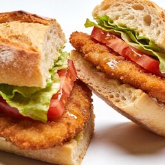 Crispy fried  argentine  chicken milanesa sandwich with fresh lettuce and tomato