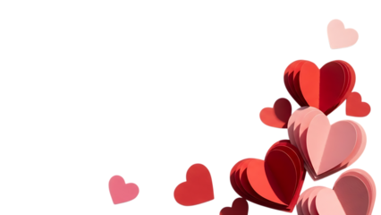 A cluster of red and pink hearts on a black background