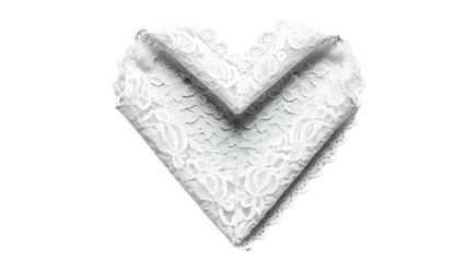 A delicate white lace heart on a black background