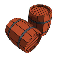 Wooden Old Vintage Barrel with Metal Bands. Vector Illustration.