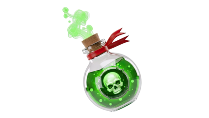Potion Bottle with Skull Symbol and Green Smoke