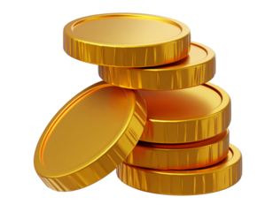 Stacked shiny golden coins, a financial symbol against black