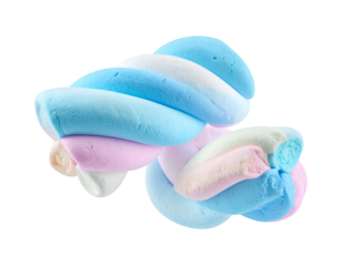 Close-up of a twisted marshmallow with layers of pastel colors