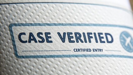 Close-Up of a Textured Document with Case Verified Stamp and Certified Entry Mark for Official Use in Administration