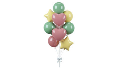 Assortment of Heart, Star, and Round Balloons with Silver Ribbon