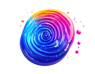 Swirling colorful blob with glossy texture, floating on black