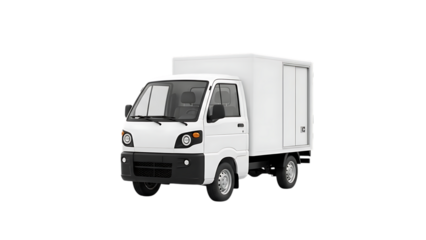 A white delivery truck on a black background for logistics and transportation use
