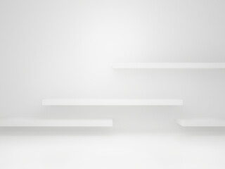 White geometric background with shelves