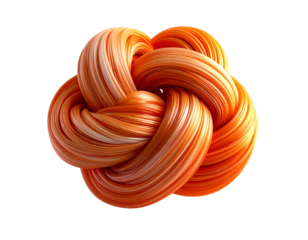 Intertwined, glowing orange and white strands in a complex, knotted structure