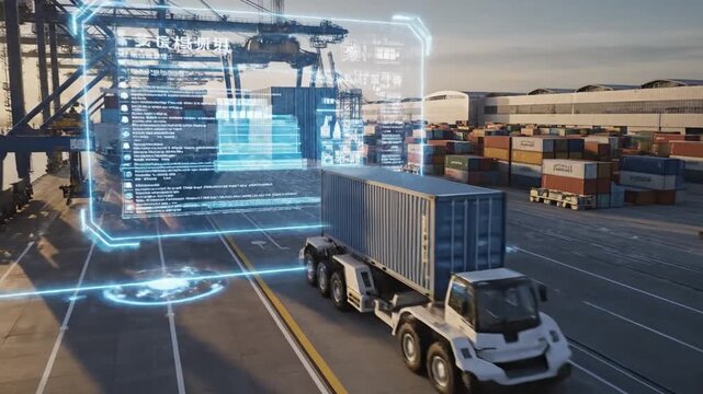Cinematic slow motion visual of blockchain technology optimizing supply chain management systems in China for enhanced global trade transparency and logistics efficiency in ultra high definition.