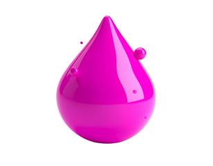Glossy pink teardrop with smaller globules on black background