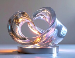Sculpted, translucent artwork illuminated on a metallic pedestal