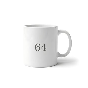 Minimalist White Porcelain Mug with Sixty-Four Numeric Design