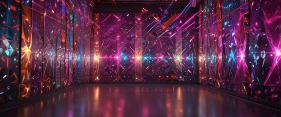 Shiny disco wall with flashing lights and geometric patterns in an abstract dance party environment,  abstract,  wall