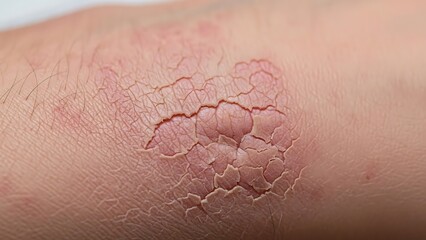 Fototapeta premium A close-up view of dry and cracked skin on a person's hand