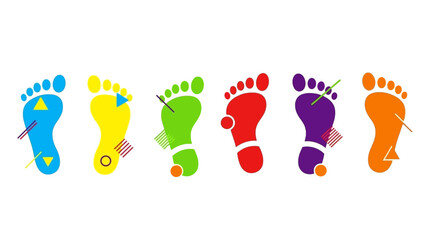 Colorful footprints in a row abstract design for creative concepts