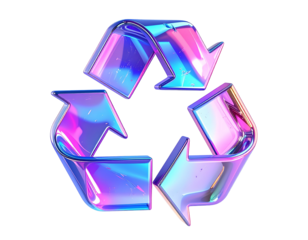 Iridescent recycling symbol on black background
