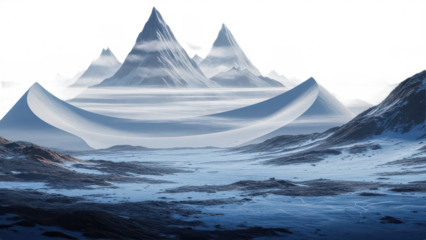Mountain range with snow on the peaks and a blue sky. isolated illustration on transparent background