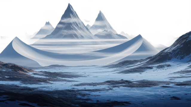 Mountain range with snow on the peaks and a blue sky. isolated illustration on transparent background - Powered by Adobe
