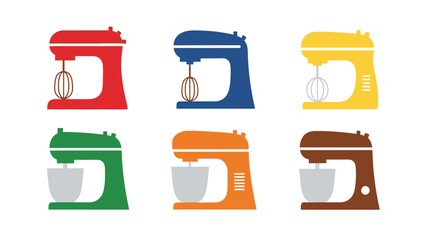 Colorful stand mixers array culinary and food preparation vector illustration